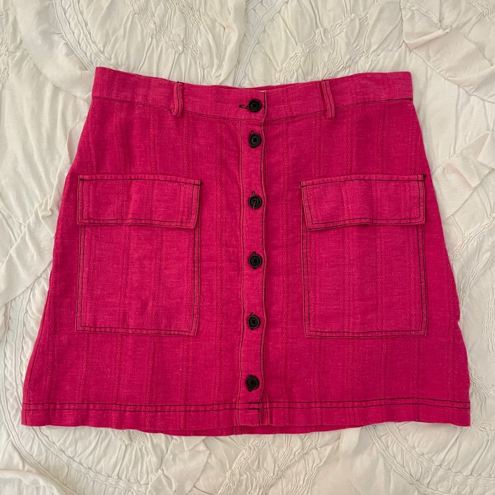 Bright Pink Linen Mini Skirt - Size S-P